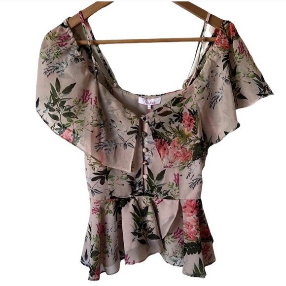 NWT Parker floral flutter sleeve peplum top size xs - Picture 1 of 13